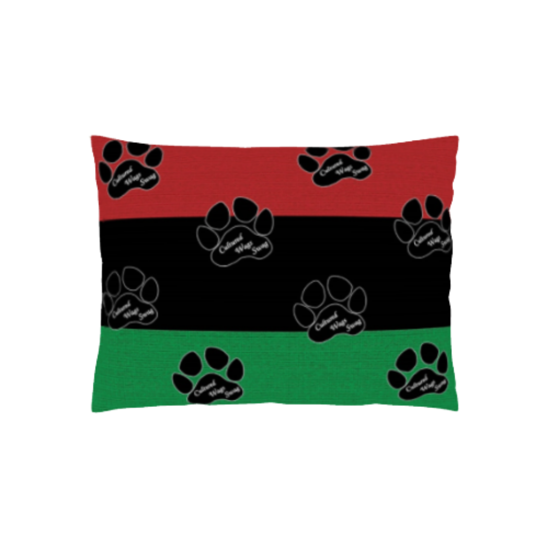 cultured wags swag, pet bed, cws, cws logo, cws paws, one of a kind pet bed, red black and green, afrocentric pet bed, unique pet bed
