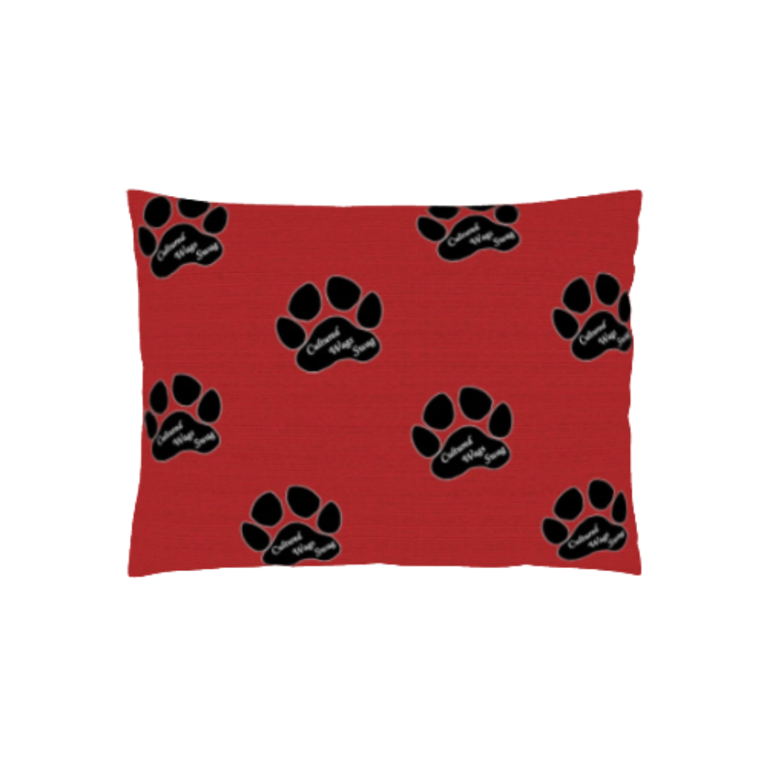 cultured wags swag, pet bed, red pet bed, cws, cws logo, cws paws, one of a kind pet bed, dog paws